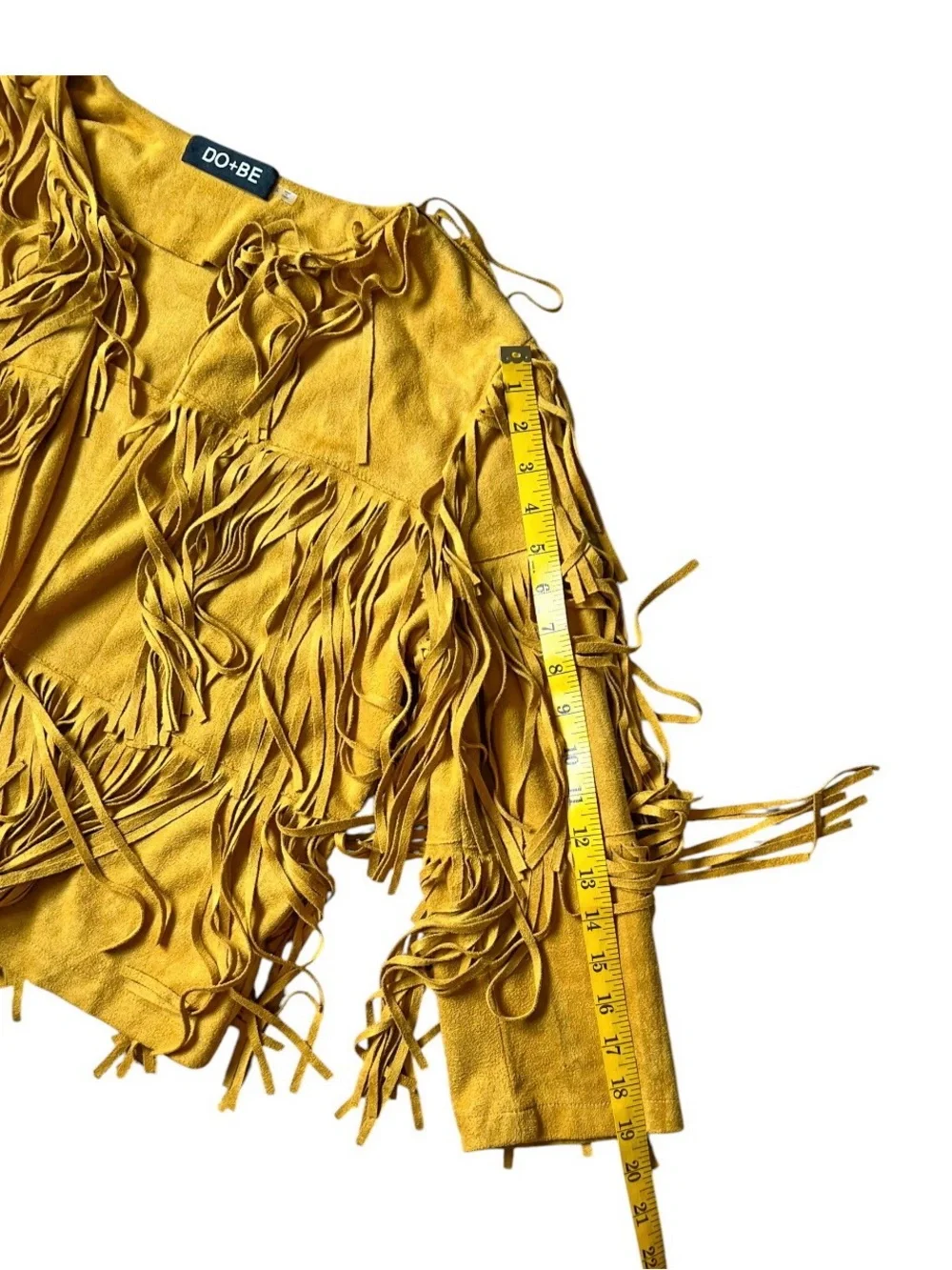 DO + BE Faux Leather Suede Yellow Multi-Tiered Fringe Open Jacket L - Picture 13 of 13